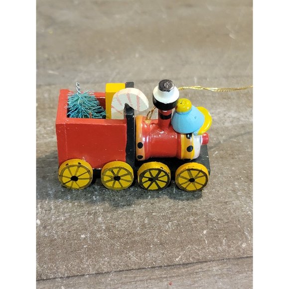 Wooden happy smiling train Xmas ornament pine tree candy cane decor - Picture 2 of 5